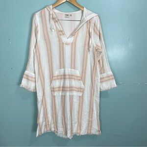 Faherty Baja Surf Dress‎ Cover Up Hoodie Stripes White Peach M Sweater